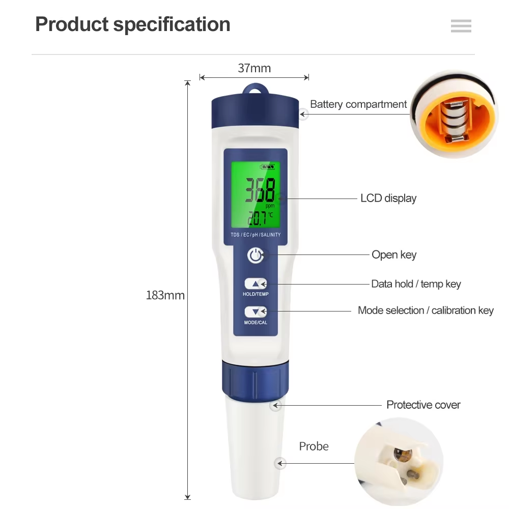 5-in-1 Digital pH Meter TDS EC - Ec Meter Digital incelemesi ve fiyatı